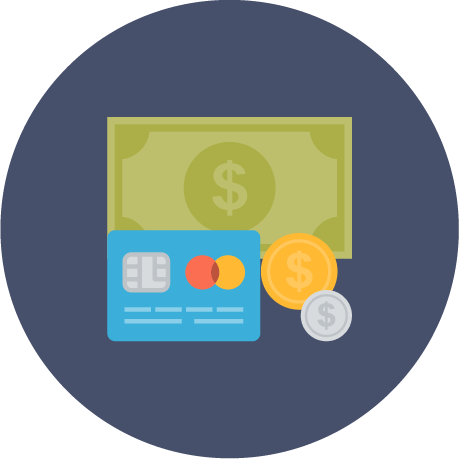 Enrolled agent - dollar, credit card and coins icon