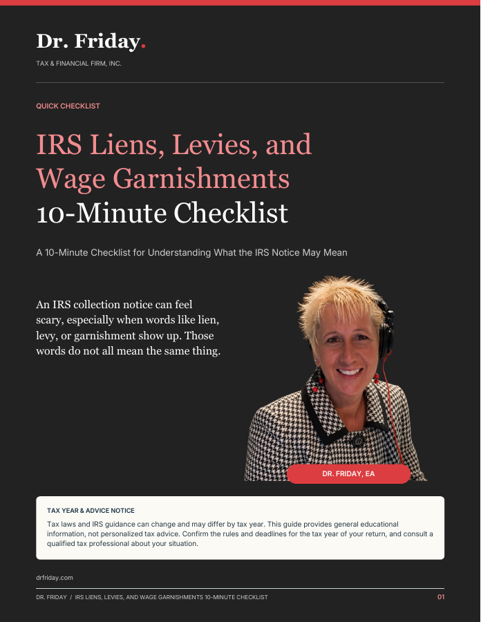 IRS Liens, Levies, and Wage Garnishments 10-Minute Checklist cover